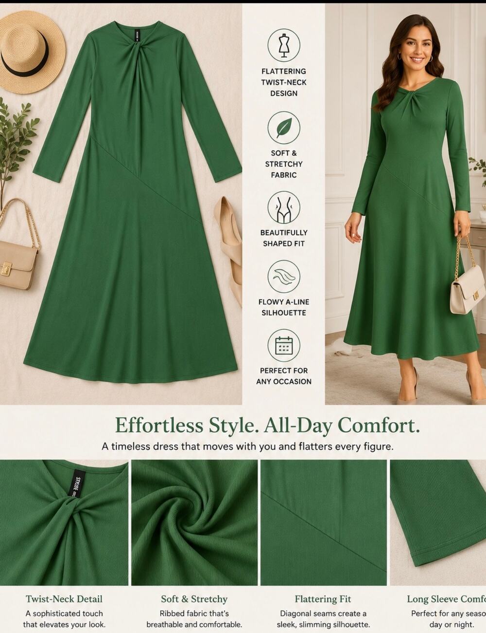 StyleWe 2XL Green Maxi Dress Twist Neck A-Line NWOT